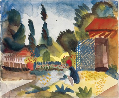 August Macke, Gartenhäuschen, 1914 | Aquarell über Bleistift auf Velin, 22 x 28 cm | Stiftung Sammlung Ziegler im Kunstmuseum Mülheim an der Ruhr