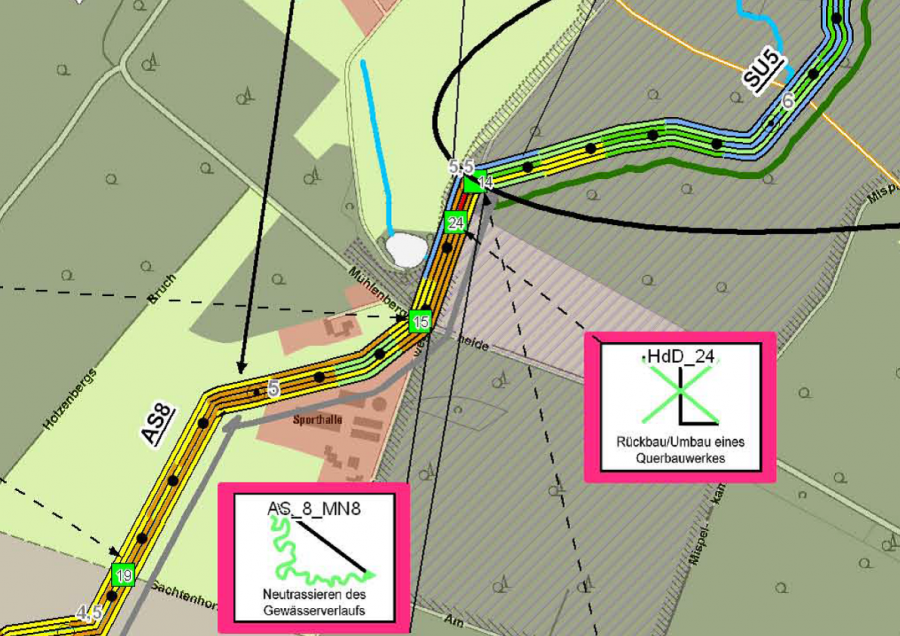 Ausschnitt aus dem Umsetzungsfahrplan der Kooperation Duisburg/Mülheim,hier Maßnahmen im Bereich Nachbarsweg/Mühlenbergheide