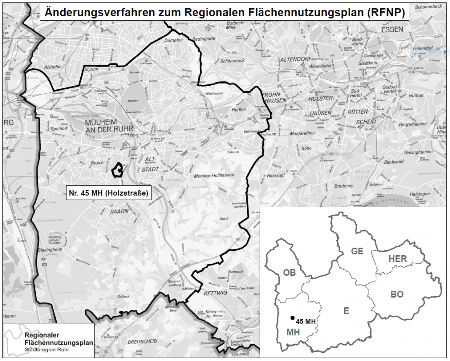 Regionaler Flächennutzungsplane mit dem markierten Änderungsbereich im Stadtteil Broich - Amt für Stadtplanung und Wirtschaftsförderung