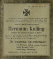 Sterbeanzeige für den Seemann Hermann Kaßing, gefallen im Seekrieg im Juli 1918