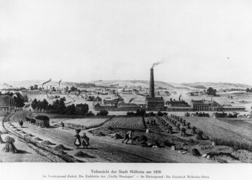 Ansicht der Stadt Mülheim mit Zinkhütte und Friedrich Wilhelms-Hütte (um 1850)